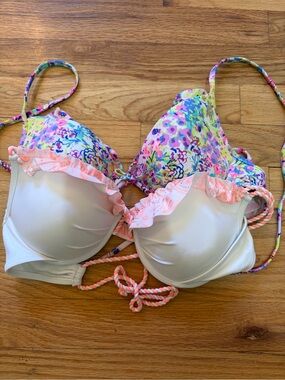 Victoria secret Floral Multi-Color Ruffle Push-Up Bikini Top set